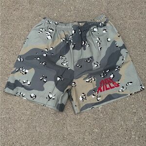 Gallery Dept Gray Camo Shorts with Red Accents